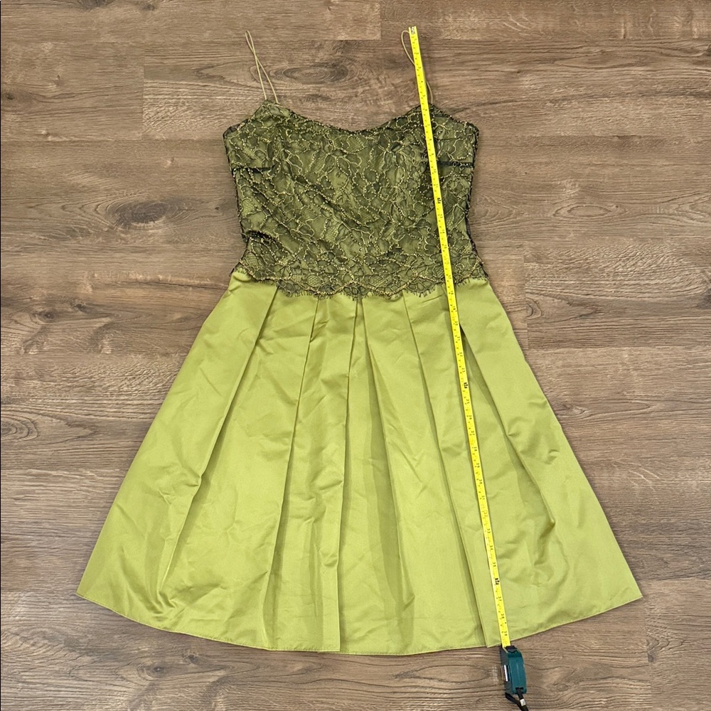 Chetta B Olive Green Midi Dress with lace bodice